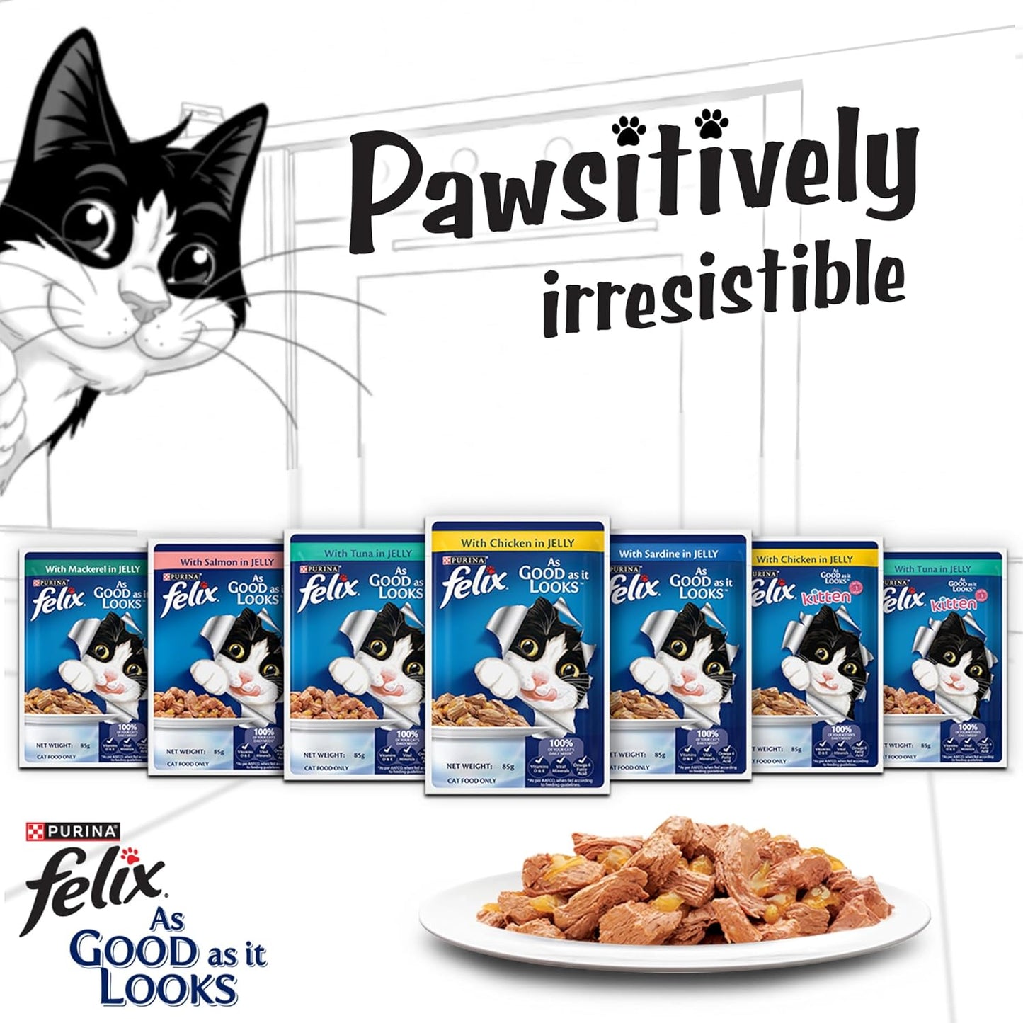 Purina Felix with Chicken in Jelly | Wet Food for Adults | Complete and Balanced Cat Food, Pack of 1 Pouches
