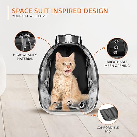 Basics Astronaut Pet Carrier Bag for Travel, Hiking and Day-Outs | Ventilation Holes and Breathable Mesh | Ideal for Cats and Small Dogs (Max. 7 kgs Recommended) | Unique Gift for Pet Parents