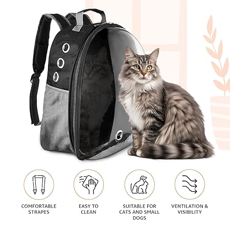 Basics Astronaut Pet Carrier Bag for Travel, Hiking and Day-Outs | Ventilation Holes and Breathable Mesh | Ideal for Cats and Small Dogs (Max. 7 kgs Recommended) | Unique Gift for Pet Parents