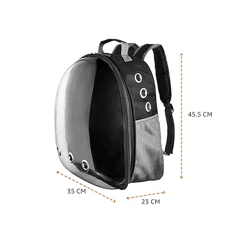Basics Astronaut Pet Carrier Bag for Travel, Hiking and Day-Outs | Ventilation Holes and Breathable Mesh | Ideal for Cats and Small Dogs (Max. 7 kgs Recommended) | Unique Gift for Pet Parents