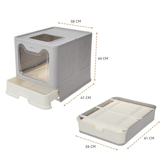 Basics Foldable Covered Cat Litter Box with Anti-Spill Tray | Easy Cleaning | Spacious Design | Top and Side Openings