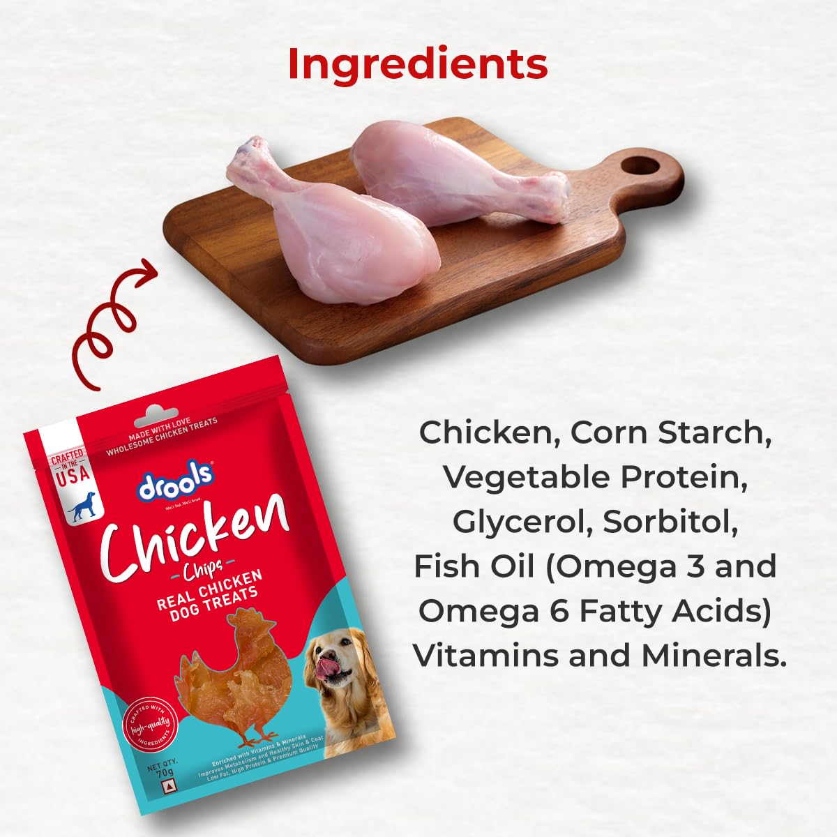 Drools Real Chicken Chips, Dog Treats, 70gm | Rich in Protein, No Artificial Preservatives | Best for Training & Bonding | for Puppy & Adult | Formulated in USA | Premium Treats |