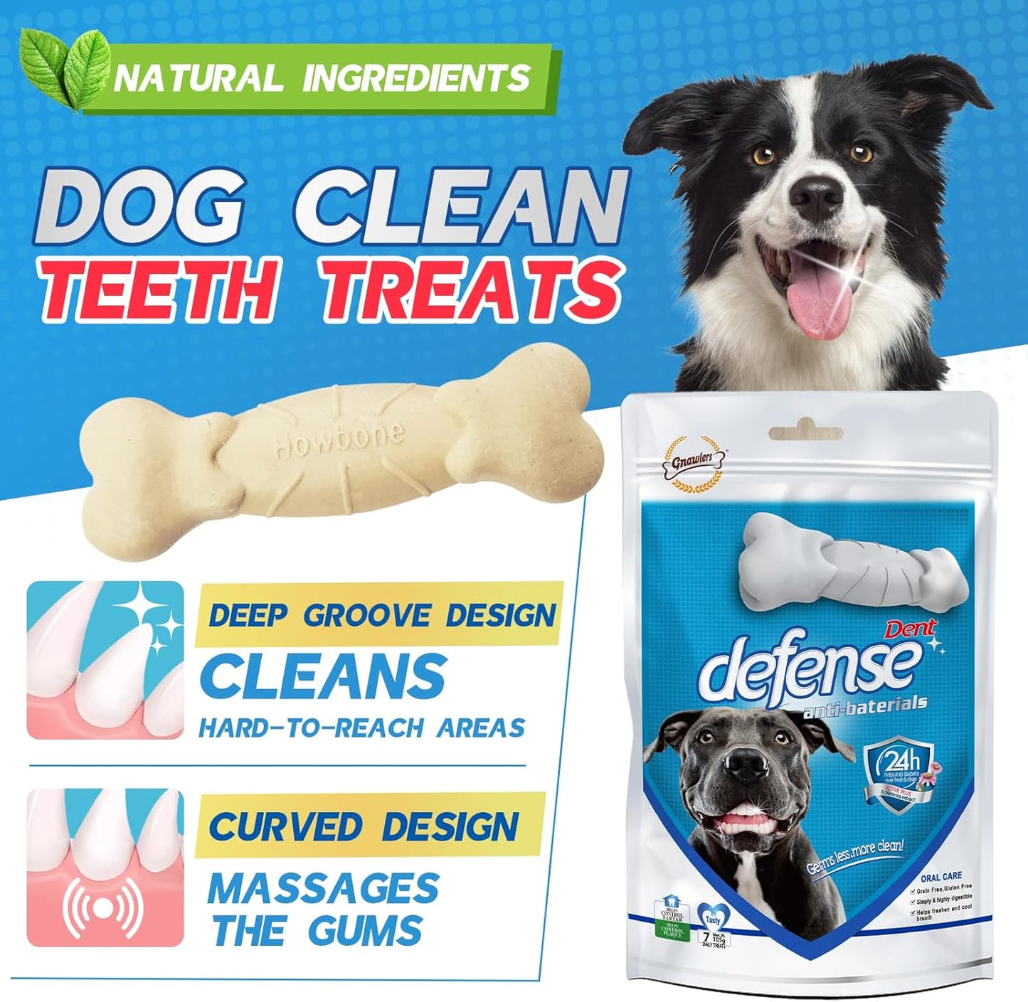 Faywell Dent Defense, Dog Teeth Cleaning Treats, All Natural Echinacea, Fresh Breath for 24 Hours, Protect Dental Health, 7pcs/Pack, 105g