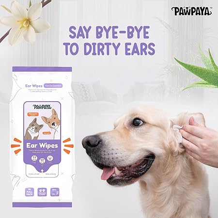 Ear Wipes for Dogs & Cats | Aloe Vera, Vitamin E & Eucalyptus Formula | Hypoallergenic, Alcohol-Free, 25 Soft & Safe Wipes
