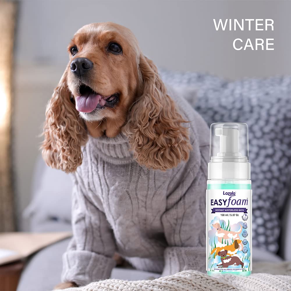 Lozalo Easy Foam Rinse Free Pet Dry Shampoo - 150ml, Instantly Clean and Fresh Fur Bath of All Breeds of Dogs & Pups, Sulphate Free, Paraben Free, pH Balanced, with Shikakai Extract