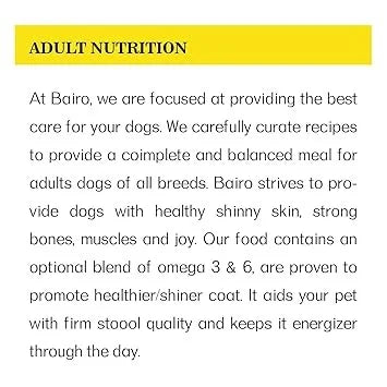 Bairo Chicken & Egg Recipe, Adult Dog Food Complete and Balanced for All Dog Food 1.1Kg