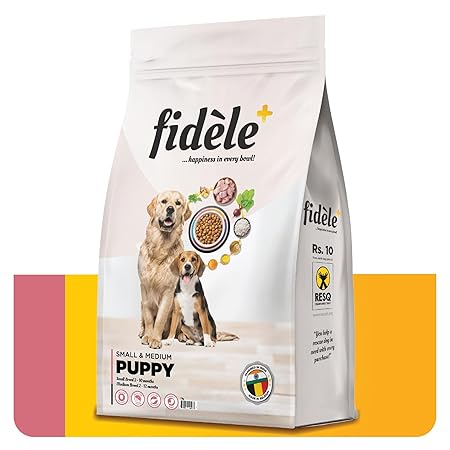 Fidele+ Dry Dog Food 1 Kg Small & Medium Breed Puppies Complete & Balanced Diet Supports Growth, Energy, Joints & Immunity No Artificial Flavours, Preservatives