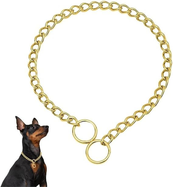 Golden Chain Choke Collar for Dogs, Metal Slip Link Training Heavy Duty Dog Choker Collar