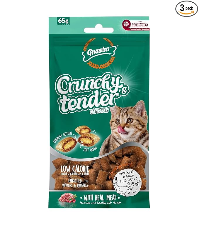 GNAWLERS Crunchy & Tender Cat Treats 65g - Chicken & Milk Flavour (Pack of 1)