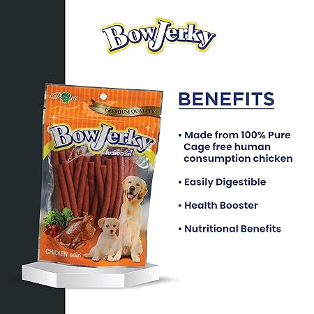 Rena Bow Jerky Dog Treats for All Life Stages - Protein Rich Chicken Stick for Training, Reward and Snacking, 200 gm