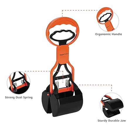 Amazon Basics Folding Jaw Clamp Poop Scooper | Pet Waste Picker | Medium