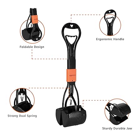 Amazon Basics Folding Jaw Clamp Poop Scooper | Pet Waste Picker | Large