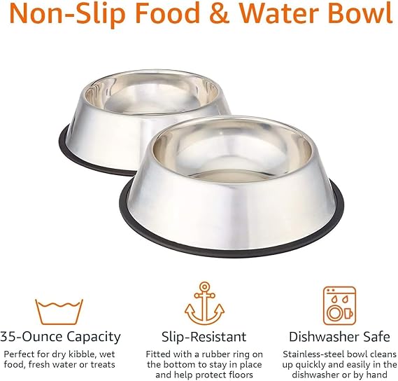 Stainless Steel Non-Skid Pet Dog Water And Food Bow Medium Size