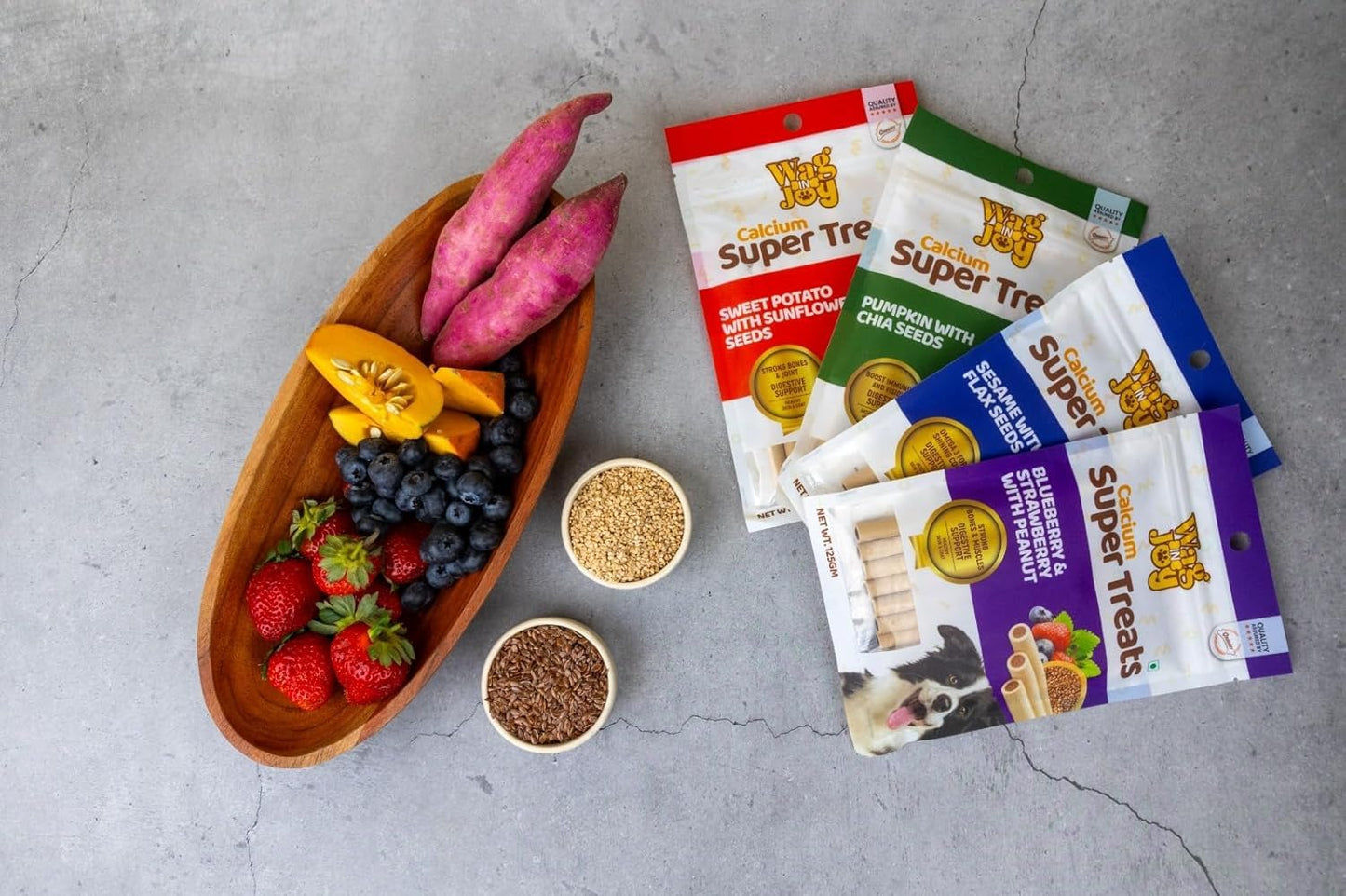 WAG IN JOY Calcium Super Treats Sticks 125 GMS | 100% Vegetarian Dog Treat|| Strong Bones and Joint| with Omega 3| Dog Food|Pack of 1| Pumpkin with Chia Seeds|,Young