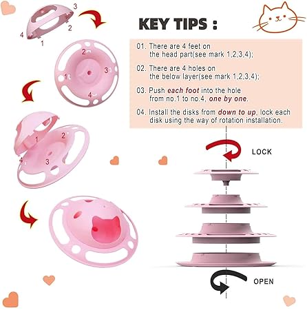 Woofy Cat Toy 4 Level Towers of Circle Track Roller with Moving Balls Interactive Play Toy for Small Dogs Kitten/Cat