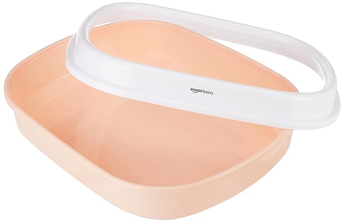 Amazon Basics Cat Litter Box Tray with Free Scooper | Semi Closed Design and Durable Quality | Suitable for All Adult Cats & Kittens, Pink
