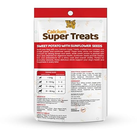 WAG IN JOY Calcium Super Treats, Sweet Potato with Sunflower Seeds Sticks 125 GMS | 100% Vegetarian Dog Treat| Supports Digestive Health | Strong Bones and Joint| with Omega 3|Young