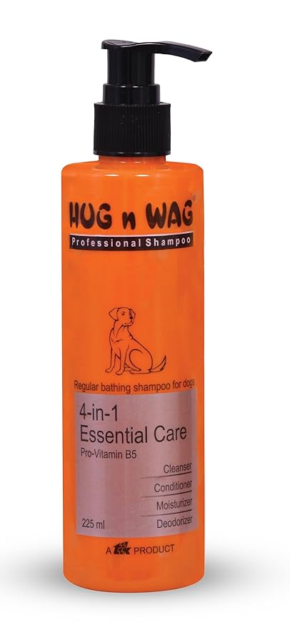Hug N Wag 4-in-1 Essential Care Shampoo for Dogs | Regular Bathing Shampoo for Dogs 225 ml