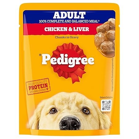 Pedigree Adult Wet Dog Food, Chicken & Liver Chunks in Gravy, 70 g, Complete & Balanced Meal for Adult Dogs