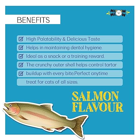 Taiyo Miow Miow Krispy Crackers Crunchy Cat Treats, 60g – Salmon Flavour | High-Protein Biscuits with Fiber, Vitamins & Minerals | Healthy Cat Snack for All Life Stages