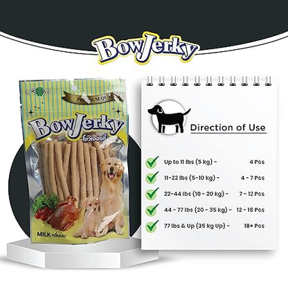 Bow Jerky Chicken and Milk Dog Treats for All Life Stages - Protein Rich Jerky Stick for Training, Reward and Snacking, 200 gm