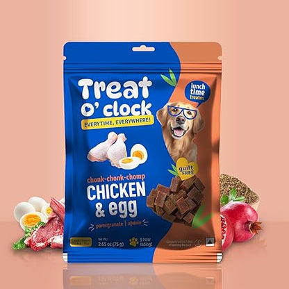 Treat O'CLOCK - Chicken & Egg Treats - Lunch Time Snack - for Dogs, Cats & Pups of All Breeds - 75 g