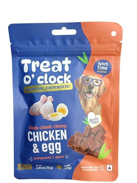 Treat O'CLOCK - Chicken & Egg Treats - Lunch Time Snack - for Dogs, Cats & Pups of All Breeds - 75 g
