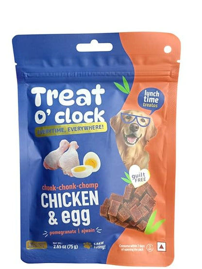 Treat O'CLOCK - Chicken & Egg Treats - Lunch Time Snack - for Dogs, Cats & Pups of All Breeds - 75 g