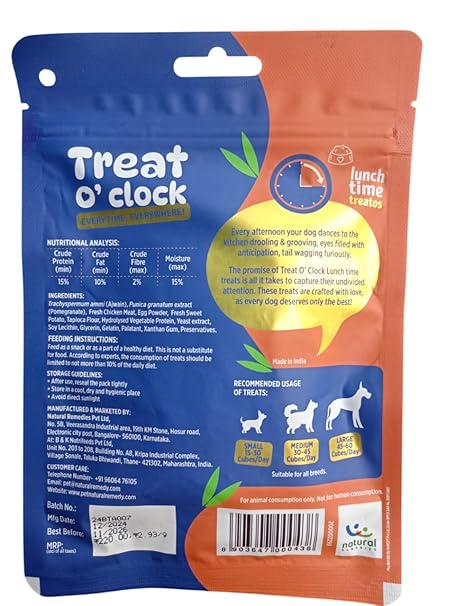 Treat O'CLOCK - Chicken & Egg Treats - Lunch Time Snack - for Dogs, Cats & Pups of All Breeds - 75 g