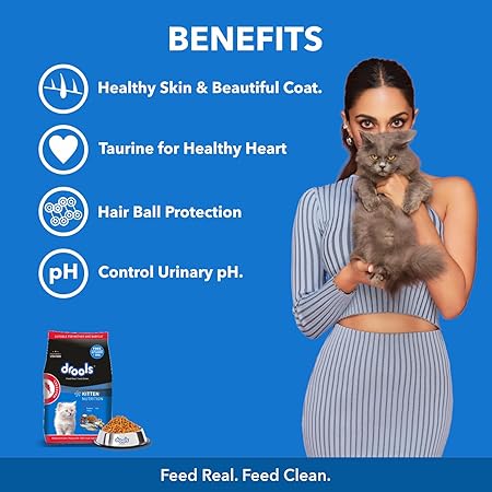 Drools Kitten Dry Cat Food, Mackerel Flavour 1 kg with Free Container Pack