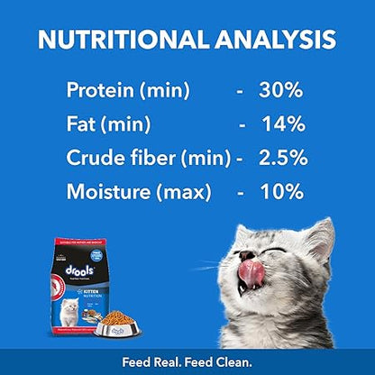 Drools Kitten Dry Cat Food, Mackerel Flavour 1 kg with Free Container Pack