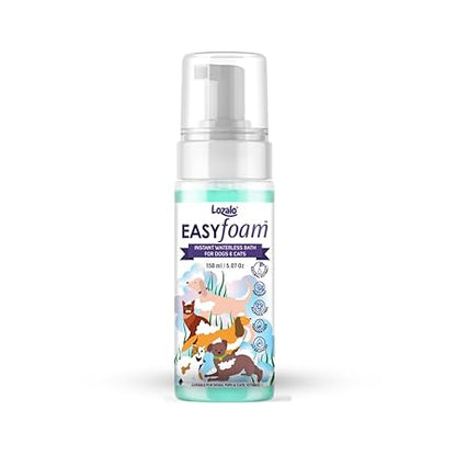 Lozalo Easy Foam Rinse Free Pet Dry Shampoo - 150ml, Instantly Clean and Fresh Fur Bath of All Breeds of Dogs & Pups, Sulphate Free, Paraben Free, pH Balanced, with Shikakai Extract