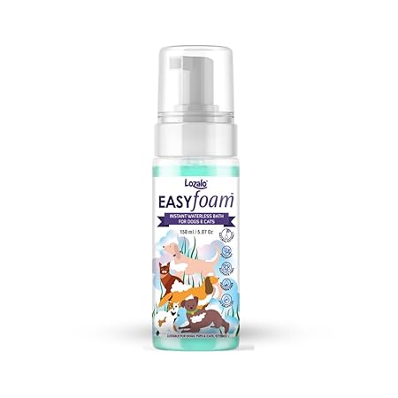 Lozalo Easy Foam Rinse Free Pet Dry Shampoo - 150ml, Instantly Clean and Fresh Fur Bath of All Breeds of Dogs & Pups, Sulphate Free, Paraben Free, pH Balanced, with Shikakai Extract
