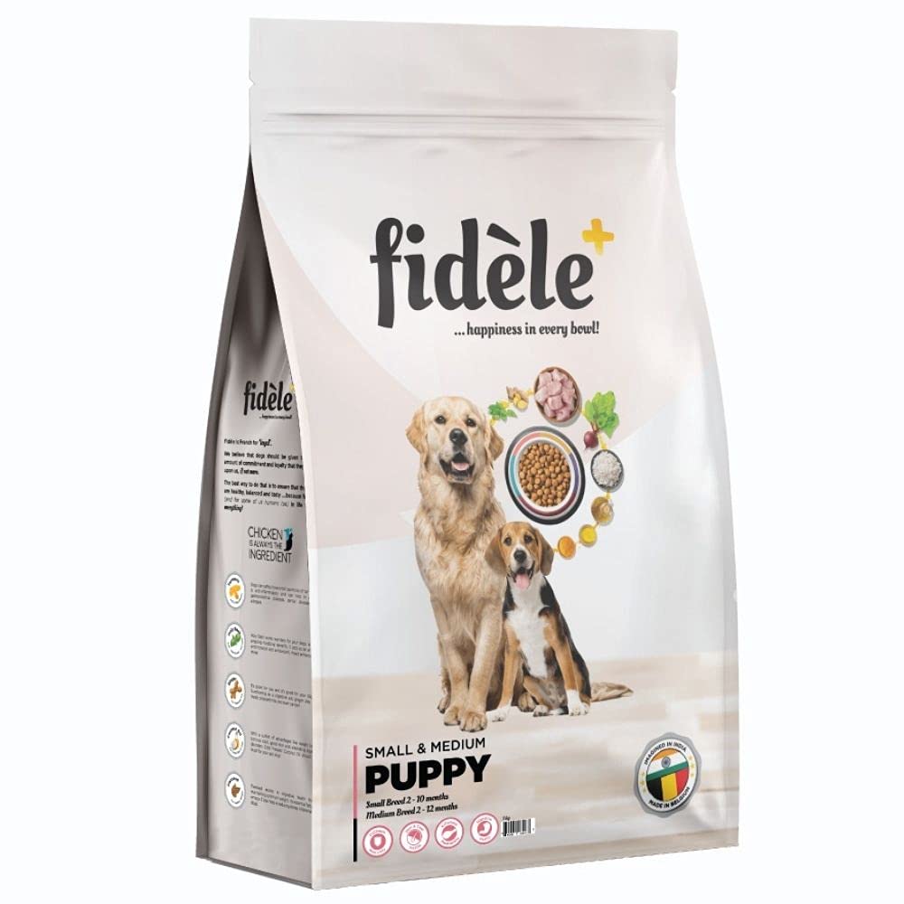 Fidele+ Dry Dog Food 1 Kg Small & Medium Breed Puppies Complete & Balanced Diet Supports Growth, Energy, Joints & Immunity No Artificial Flavours, Preservatives