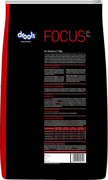 Drools Focus Starter Super Premium Dry Dog Food, Chicken Flavour, 1.2kg