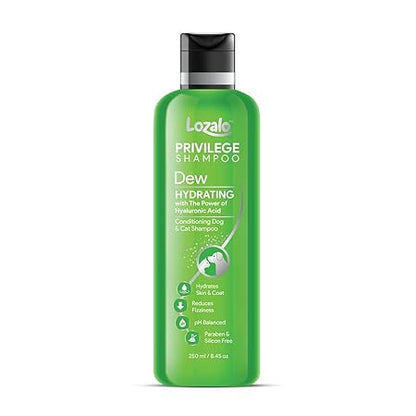 Lozalo Privilege Pet Conditioning Shampoo- 250 ml, Dew,Coat Cleansing and Conditioning Hydrating Shampoo with Hyaluronic Acid, Coat Cleansing, Paraben Free Shampoo for Dogs and Cats