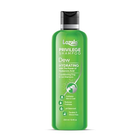 Lozalo Privilege Pet Conditioning Shampoo- 250 ml, Dew,Coat Cleansing and Conditioning Hydrating Shampoo with Hyaluronic Acid, Coat Cleansing, Paraben Free Shampoo for Dogs and Cats