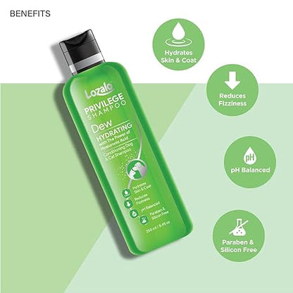 Lozalo Privilege Pet Conditioning Shampoo- 250 ml, Dew,Coat Cleansing and Conditioning Hydrating Shampoo with Hyaluronic Acid, Coat Cleansing, Paraben Free Shampoo for Dogs and Cats