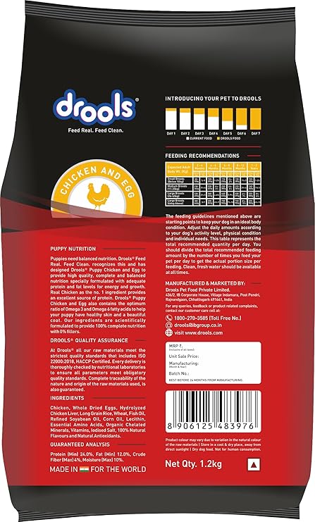 Drools Puppy Dry Dog Food, Chicken and Egg Flavor 1.2Kg Pack