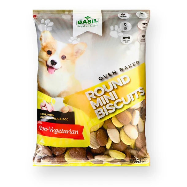 Dog Biscuits, Round Shaped, Chicken Flavor - Suitable for All Breeds, Small Dogs - 900 Grams