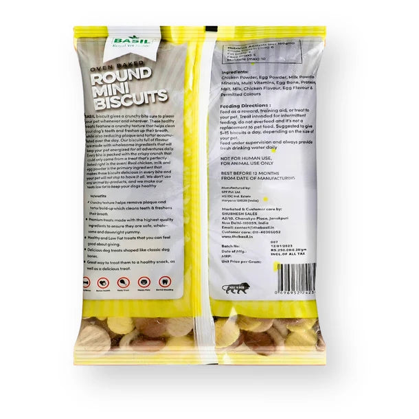 Dog Biscuits, Round Shaped, Chicken Flavor - Suitable for All Breeds, Small Dogs - 900 Grams