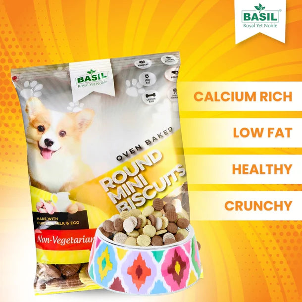 Dog Biscuits, Round Shaped, Chicken Flavor - Suitable for All Breeds, Small Dogs - 900 Grams