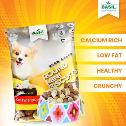 Dog Biscuits, Round Shaped, Chicken Flavor - Suitable for All Breeds, Small Dogs - 900 Grams