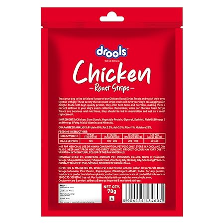 Drools Real Chicken Roast Strips, Dog Treats, 70gm | Rich in Protein, No Artificial Preservatives | Best for Training & Bonding | for Puppy & Adult | Formulated in USA | Premium Treats |