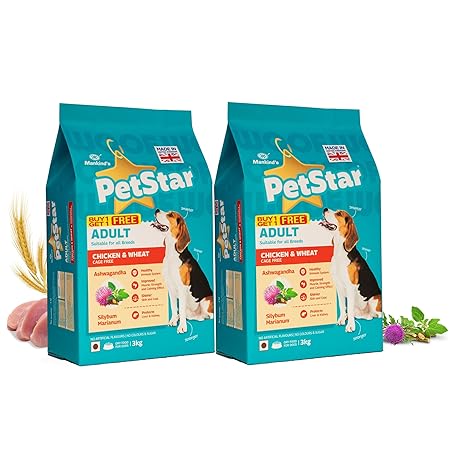 Mankind Petstar Adult Dry Dog Food (High Protein) Chicken & Wheat Flavor, 3kg (Pack of 2)| Improves Muscle & Strength, Supports Immunity, Protects Liver & Kidney