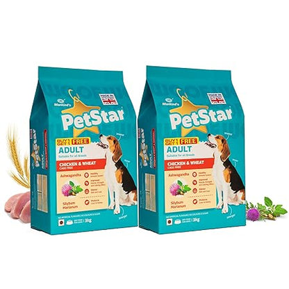 Mankind Petstar Adult Dry Dog Food (High Protein) Chicken & Wheat Flavor, 3kg (Pack of 2)| Improves Muscle & Strength, Supports Immunity, Protects Liver & Kidney