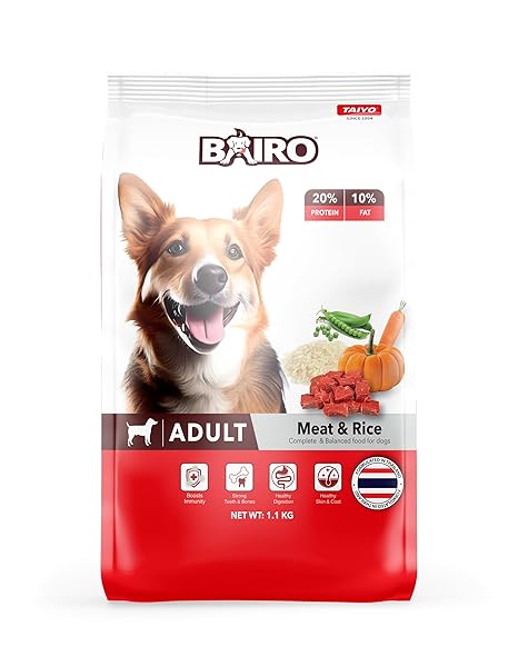 BAIRO Meat and Rice Adult 1.1 kg Pack Dry Dog Food Complete and Balanced Nutrition for All Dogs, Protein and Essential Nutrients for Optimal Health