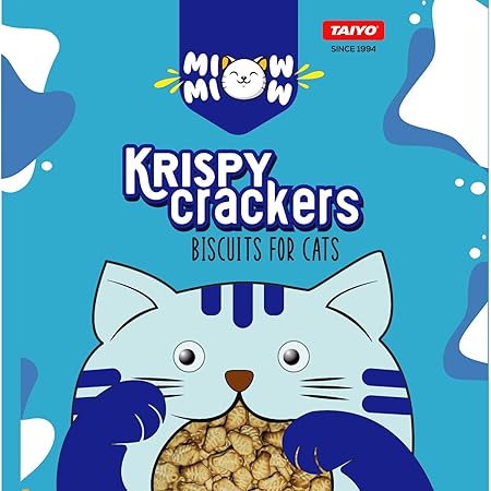 Taiyo Miow Miow Krispy Crackers Crunchy Cat Treats, 60g – Salmon Flavour | High-Protein Biscuits with Fiber, Vitamins & Minerals | Healthy Cat Snack for All Life Stages