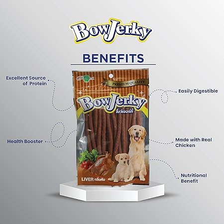 Bow Jerky Chicken Liver Dog Treat 100% Pure Cage-Free Chicken Perfect for Training Reward, Stick Style Melt-in Mouth Protein Rich Snacks for Dogs, 200 gm