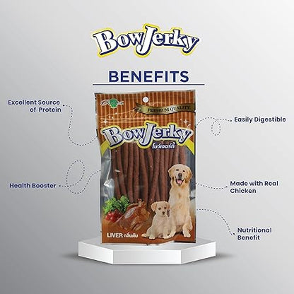 Bow Jerky Chicken Liver Dog Treat 100% Pure Cage-Free Chicken Perfect for Training Reward, Stick Style Melt-in Mouth Protein Rich Snacks for Dogs, 200 gm